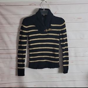 Ralph Lauren Black & Gold Long Sleeve Academia Ribbed Shawl Collar Sweater M